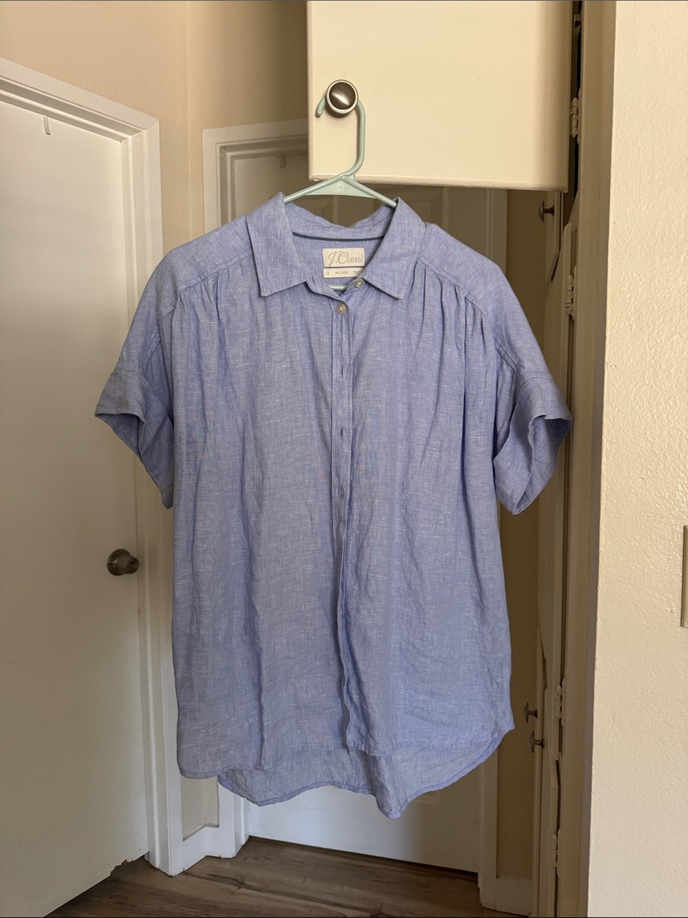 J. Crew Linen Short-Sleeve Button-Down Shirt in Light Blue